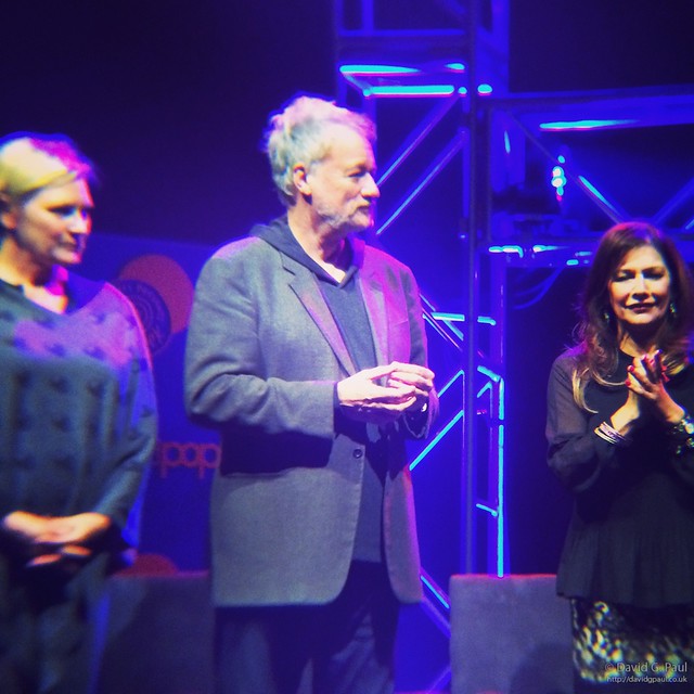 Denise Crosby, John De Lancie, and Marina Sirtis